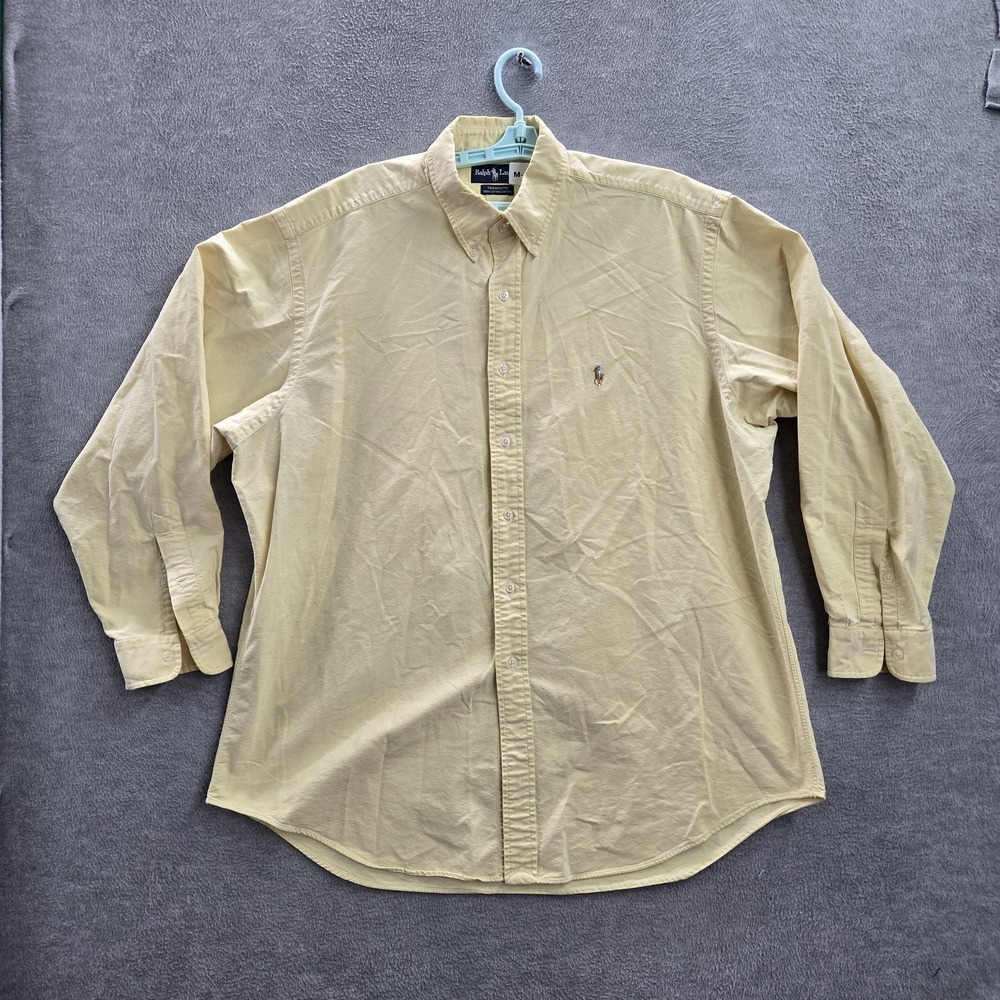 Ralph Lauren Men Button Up Shirt 17 1/2 - 35 Yellow Oxford Yarmouth Long Sleeve